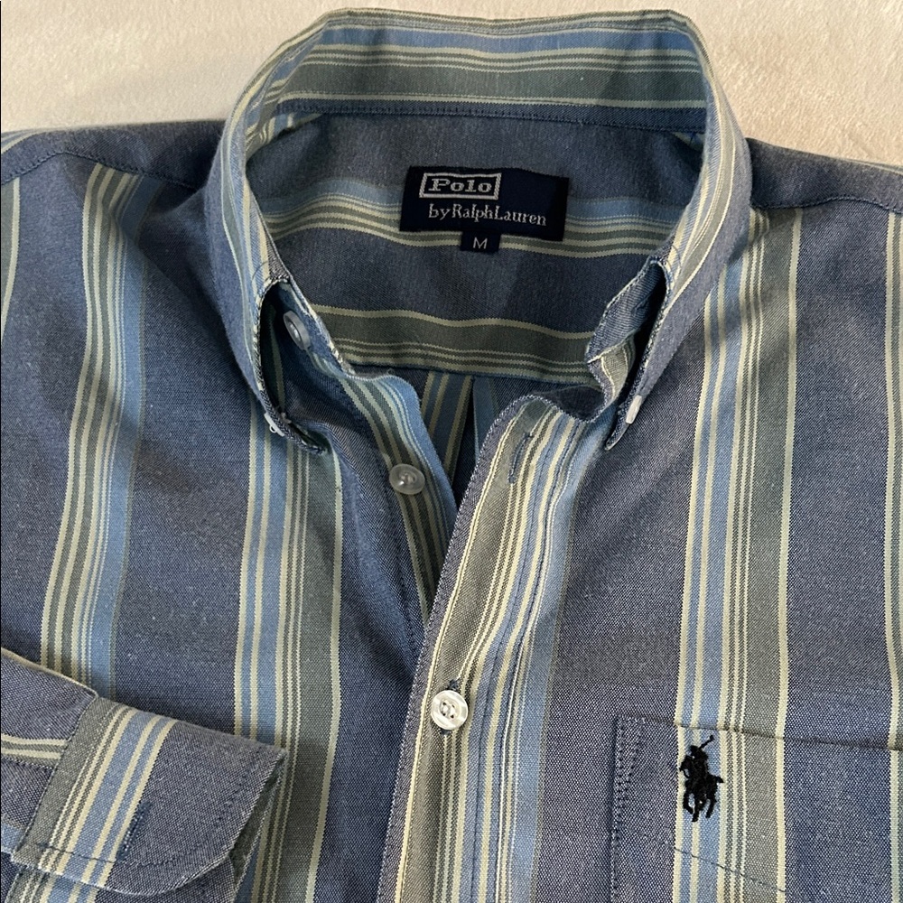 Vintage Polo by Ralph Lauren Men's Shirt with Blue and Green Stripes. Sz M - Picture 1 of 13